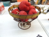 Metal Bowl with Decorative Fruit