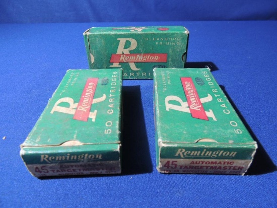 Three Full Boxes of Factory Remington Wad Cutter 45 ACP Ammunition
