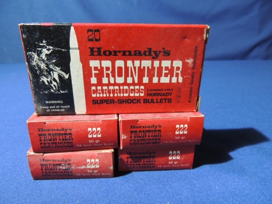 Five Boxes of Hornady 222 Remington Ammunition