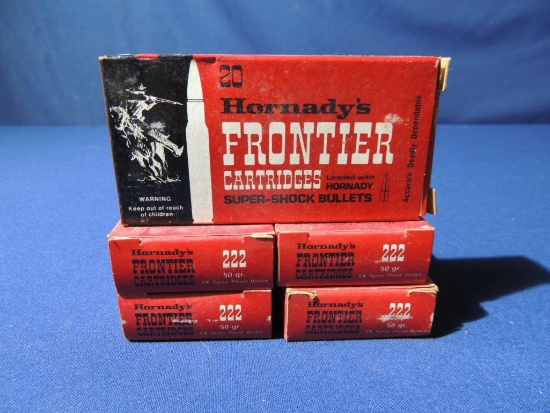 Five Boxes of Hornady 222 Remington Ammunition