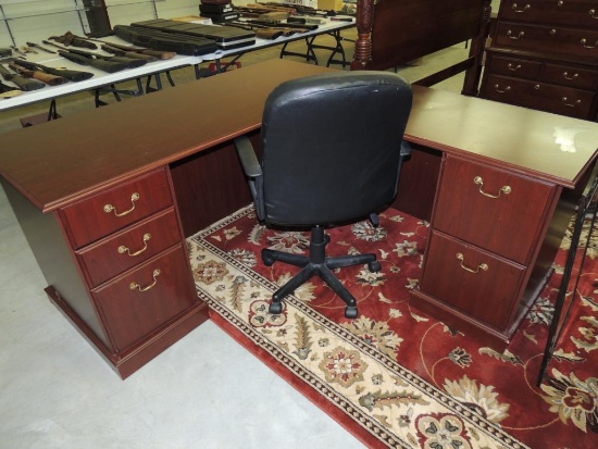 L Shaped Cherry Finish Office Desk and Office Chair