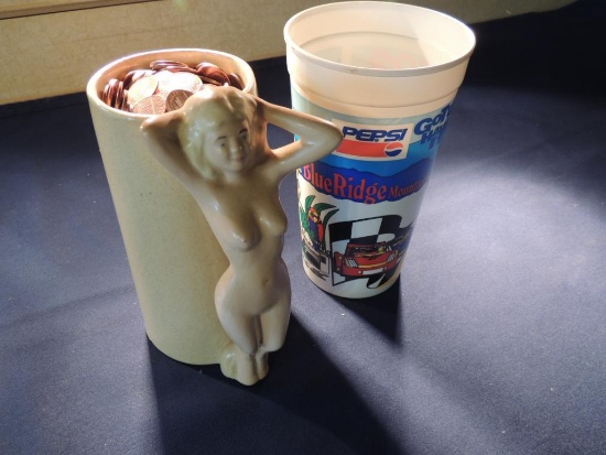 Vintage Go-Go Girl Mug & Pepsi Cup of Pennies