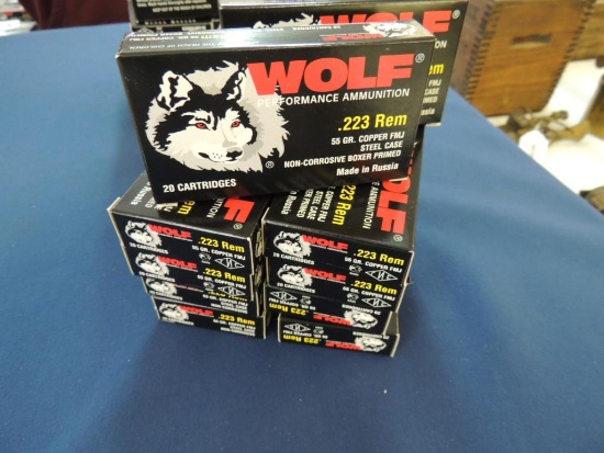 Ten Boxes of Wolf 223 Rem Ammunition