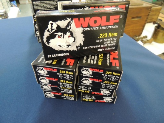 Ten Boxes of Wolf 223 Rem Ammunition