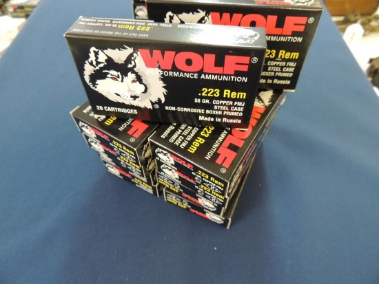 Ten Boxes of Wolf 223 Rem Ammunition