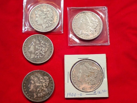 Five Morgan Silver Dollars