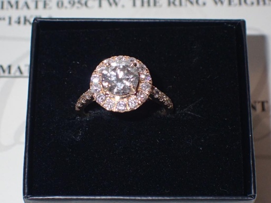 Ladies Diamond Halo Engagement Ring with 1.68 Carat Center Stone