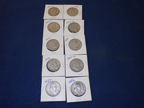 Ten Franklin Half Dollars