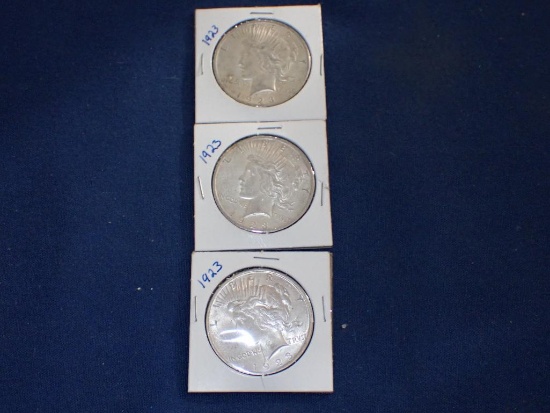 Three 1923 Peace Dollars