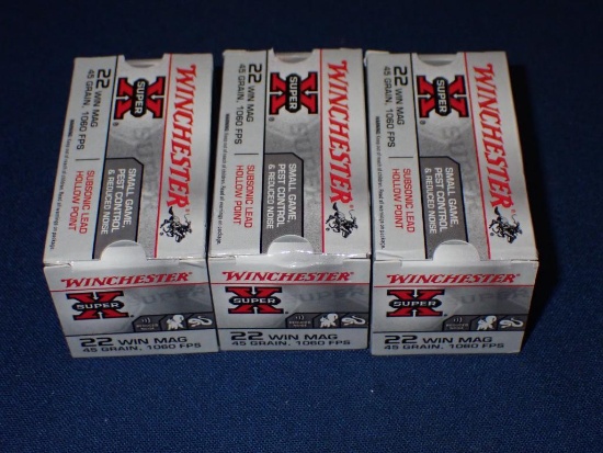 Three Boxes of Winchester 22 Win Mag Ammo
