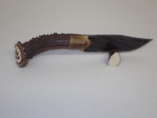 Custom Flint Knapped Antler Handle Knife