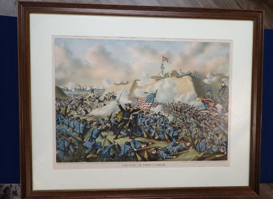 Kurz & Allison Lithograph 1890, Capture of Fort Fisher, copyright 1890, depicting the battle scene