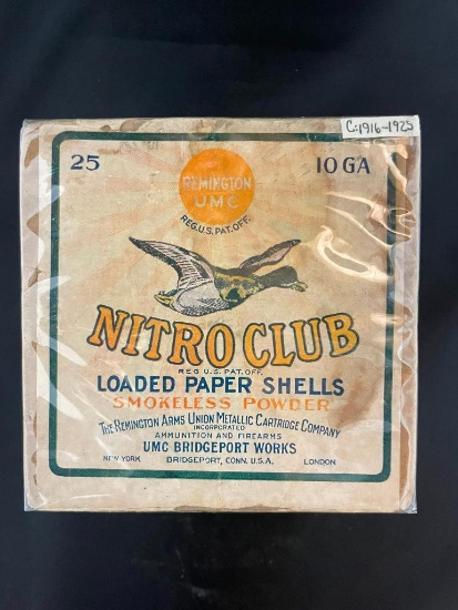 Full Box Remington UMC 10 guageLoaded Paper Shells, Circa 1916-1925