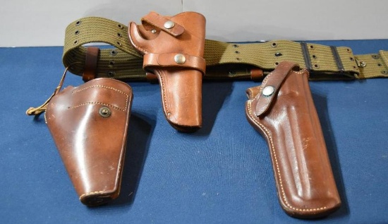 3 Leather Holsters S&W K Frame and Ammo Belt