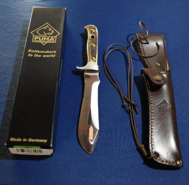 Puma White Hunter Stag German Made Hunting Knife with Leather Sheath