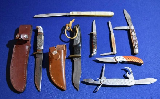 3 Fixed Blade Knives & 5 Pocketknives