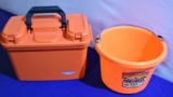 Orange Storage Box and Feed Bucket