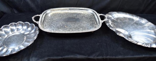 3 Silverplate Large Serving Trays