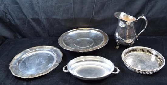 Lot of 5 Assorted Silverplate Dishes /Pitcher