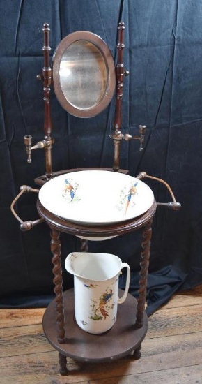 Vintage Wooden Wash Stand with Mirror/Candle Holders