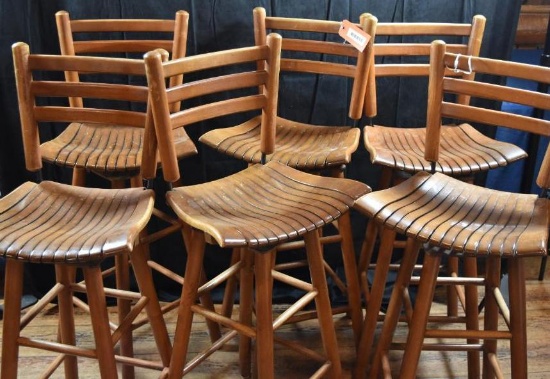 Set of 6 Wooden Swivel Bar Stools