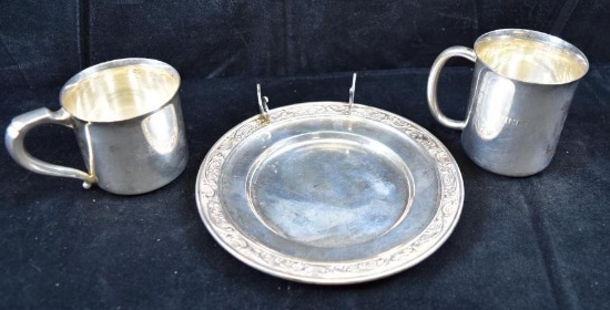 Lot of Sterling Silver Cups & Plate