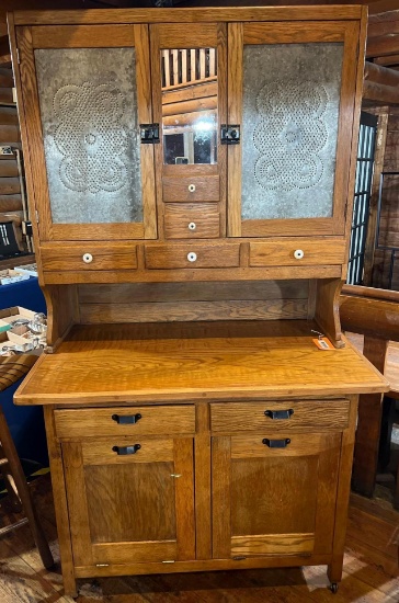 Primitive Oak Step Back...Kitchen Cabinet with Punched Tin