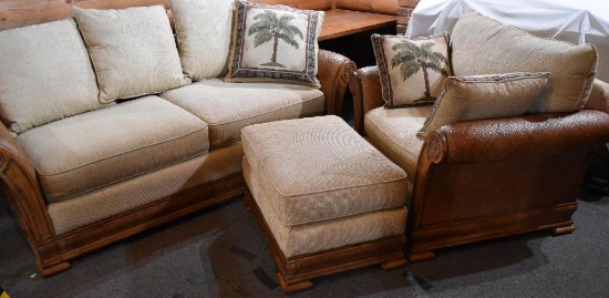 Craftmaster Furniture of N.C., 2 Piece Rattan Sofa, Chair, and Ottoman