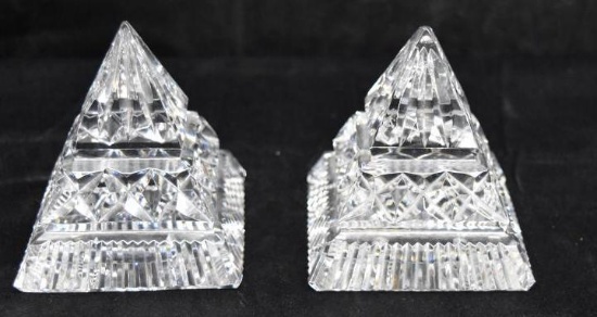 2 Waterford Pyramid Crystal Glass Paperweights