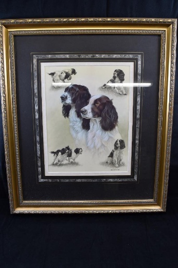 Beautifully Framed Signed English Springer Spaniel Dog Lithograph Nigel Hemming