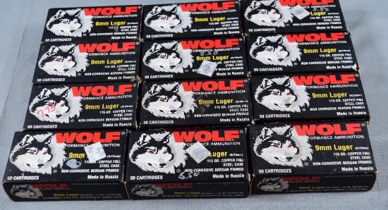 12 Boxes Wolf 9mm Luger