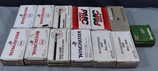 Assorted Lot of 13 Boxes 9mm Luger/Nato