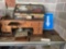 Metal desk/ Wooden Desk Top and Glass Showcase and Contents