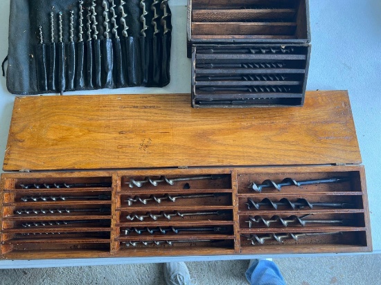 Lot of Auger Bits with Wooden boxes