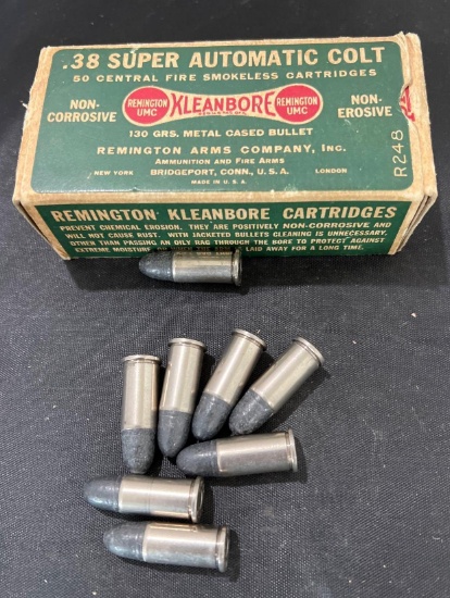Remington One Box 38 super Automatic Colt Kleanbore / 8 loose cartridges
