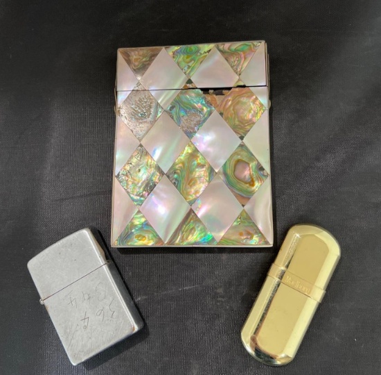 Cigarette case & 2 Lighters- Zippo & Marlboro