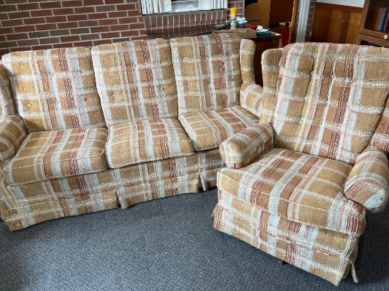 Plaid Sleeper Sofa and Matching Chair