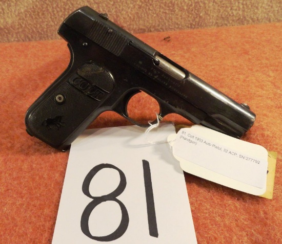 Colt 1903 Auto Pistol, 32 ACP, SN:277792 (Handgun)