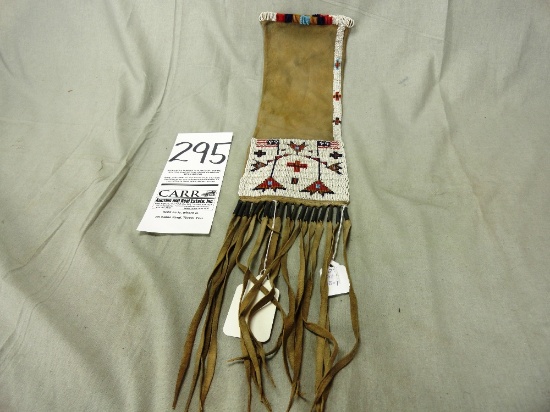 Pipe Bag, Leather Beaded (Flag Motif), 6” x 25” (IA)