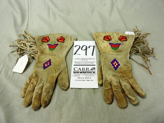 Gauntlets Gloves w/Floral Bead & Fringe (IA)