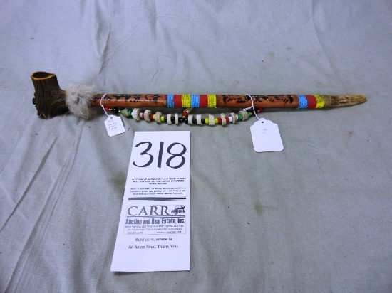 Antler Peace Pipe, Modern Bead Work, 23½” (IA)