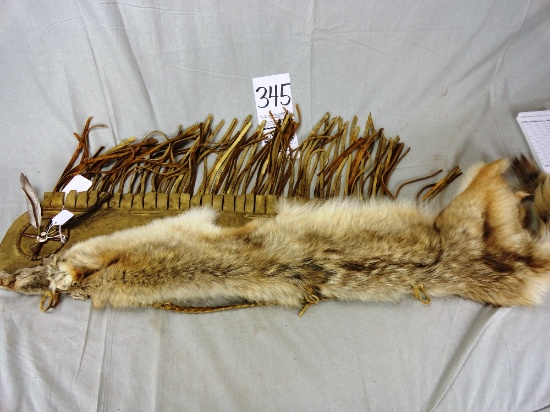 Indian Fur Scabbard w/Feather Fringe, 3’ Plus Fur Hanging (IA)