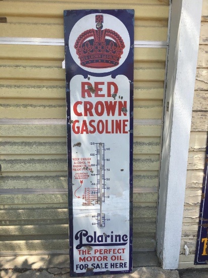 1920 Red Crown Porcelain Thermometer, 6' x 18"