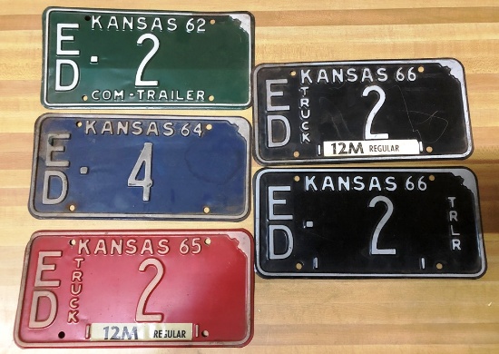 (5) Edwards County, KS Truck/Trailer License Plates, 1962, 1964, 1965, (2) 1966