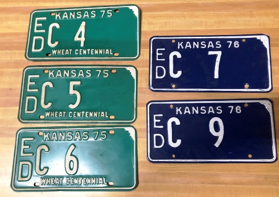 (5) Edwards County, KS Truck/Trailer License Plates, (3) 1975, (2) 1976