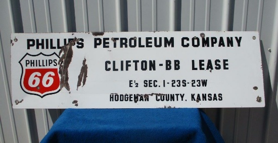 Phillips 66 Porcelain Lease Sign 56" x 17". Clifton BB Lease, Hodgeman County, Kansas