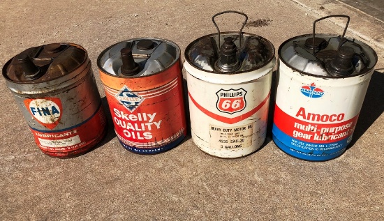 (4) Cans – Fina, Skelly, Phillips 66, Amoco (5-Gal)