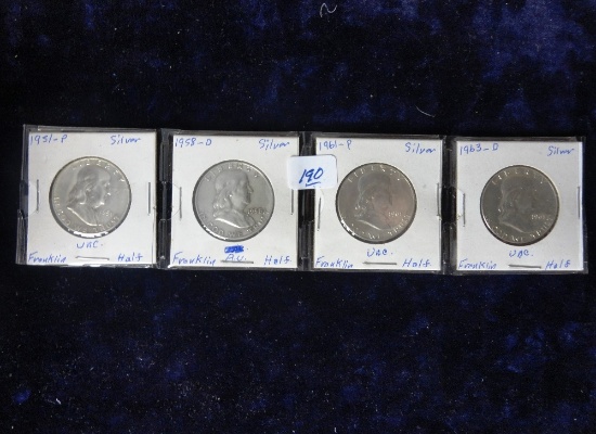 (4) Franklin Half Dollars, Silver