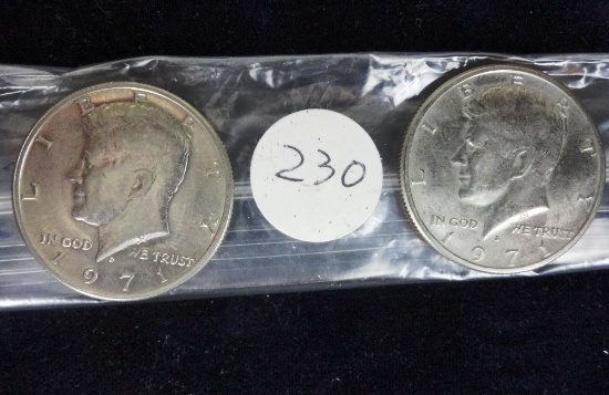 (2) 1971-D Clad Silver Kennedy Half-Dollars