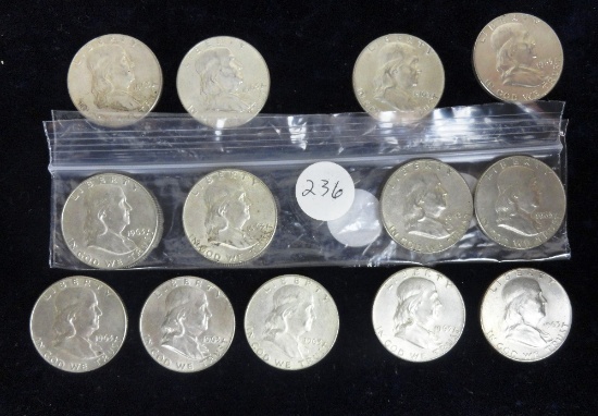 (13) 1963-D Silver Franklin Half-Dollars